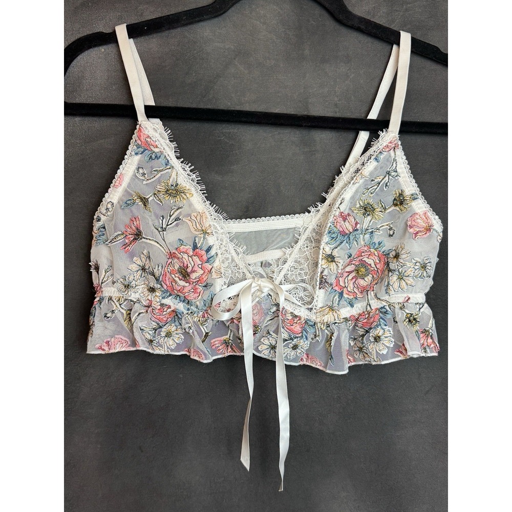 Victoria's Secret Fairy Coquette Lace Triangle Bralette Large Floral White